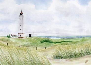 Poster DIN-A4  Blåvand Blavand Weg zum Leuchtturm DK02
